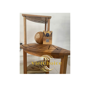 Teak Corner Shower <b>Stool</b>, 18" Inside Shower <b>Stool</b> with Storage Shelf, Waterproof <b>Bathroom</b> <b>Stool</b>, Adjustable Feet, Non-Slip - Product Image 1