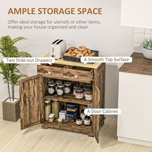 Credenza in Legno Massello con Ripiano Regolabile e 2 Cassetti, Mobile Bar per Soggiorno e Villa, Arredamento Cucina Marrone - Product Image 4