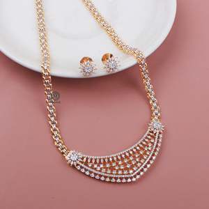Ani CZ Designer Gold Plated Oval Zircon Necklace and Earring Set for Office - Product Image 1