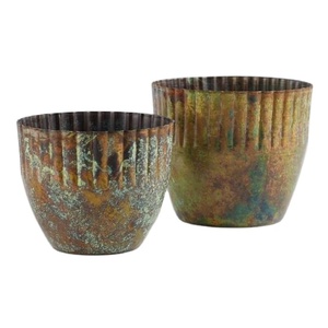 Juego de 2 tarros de velas rústicas antiguas de alta calidad con acabado mate de pátina sombreada - Product Image 1