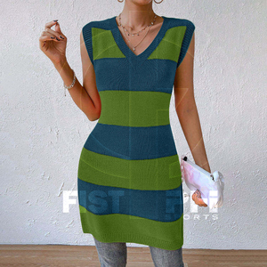 Vestido Ajustado sin Mangas de Acrílico Tejido con Rayas Rosas y Verdes, Personalizado de Alta Calidad OEM ODM para Mujeres y Hermandades - Product Image 6