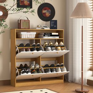 Armadietto per scarpiere Anti-punta a 4 cassetti con manico in legno portascarpe organizzatore per ingresso corridoio - Product Image 5