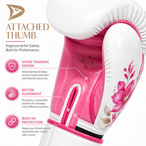 Gants de boxe personnalisés en gros pour femmes, en cuir PU floral blanc et rose de qualité supérieure, pour Muay Thai, Kickboxing, Sparring et Entraînement - Product Image 3