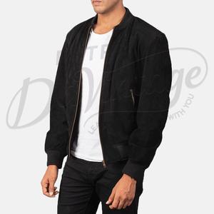 Blouson Bomber Homme Personnalisé en Daim Noir, Minimaliste, Zippé, Col Baseball, Coupe Slim, Style Décontracté Streetwear - Product Image 5