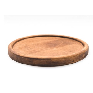 Assiette de service ronde en bois antique, finition naturelle, grand plat pour servir les aliments, plateau à pizza, vaisselle pour la maison et les hôtels - Product Image 1