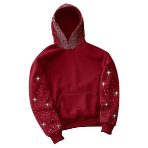 Sweat-shirts à capuche en coton 100% avec strass, style hiver, couleur unie, faible MOQ, nouveau design - Product Image 1