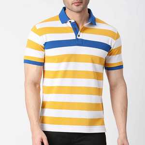 Polo en tricot rayé pour homme, manches courtes, décontracté, bleu, jaune, blanc, coupe classique - Product Image 1