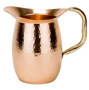 Hammered <b>Copper</b> Pitcher with Lid Brass <b>Knob</b> Curved Handle Cylindrical Body Textured Finish Traditional Handcrafted Drinkware - Product Image 5