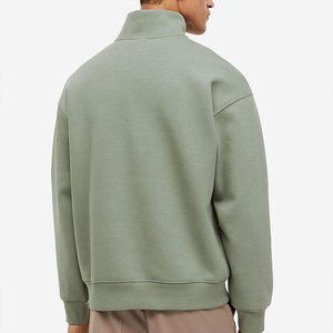 Sweat-shirt à col montant zippé pour homme, coupe classique, couleur unie, en molleton bouclette, décontracté, manches longues, pour l'automne - Product Image 4