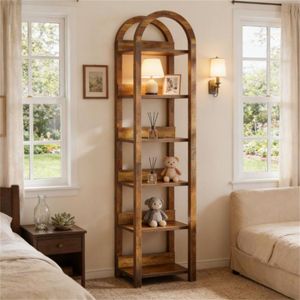 Libreria ad Arco Alto con Scaffale Aperto e Porta Piante, Eleganti Librerie per Ufficio Domestico - Product Image 3