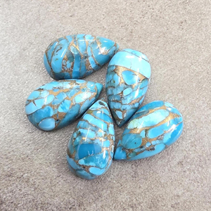 Cabochon de turquoise bleue naturelle en forme de grosse poire, à dos plat, gemme calibrée - Product Image 6