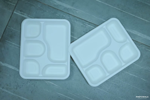 Bandeja de comida de 5 compartimentos, ecológica, biodegradable, desechable, hecha de bagazo de caña de azúcar para uso en catering. - Product Image 2