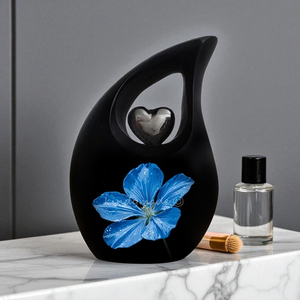 Black Enamel Cremation Urn Tear Drop <b>Ashes</b> Memorial Urn Floral Decorative <b>Keepsake</b> <b>for</b> Adult - Product Image 3