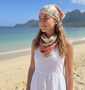 Bandana imprimée au bloc, Bandana Bohème, Bandanas en coton imprimés au bloc, Foulard fait main, Bandana indien, Bandeau pour cheveux, Accessoires de plage, Cadeau - Product Image 2
