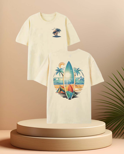 Men's Casual T-Shirt Short Sleeve O-Neck 100% Cotton Jersey Digital Print Beach Surf Design Regular Fit Custom Logo 180g - Product Image 2
