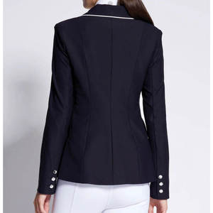 Chaqueta de Equitación para Mujer, Negra con Ribete Blanco, Poliéster y Algodón, para Salto Ecuestre, Logotipo Personalizado VI-HRJ-0052 - Product Image 2