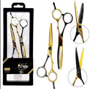 Kit de ciseaux à effiler de qualité supérieure couleur argent 6 pièces, magnifiques kits de barbier avec étui en cuir à fermeture éclair - Product Image 3