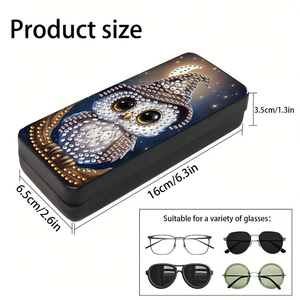 Scatola Portaocchiali con Stampa Diamond Painting, Fai da Te, in Pelle PU, Design Cartone Animato, Cappello da Strega e Gufo, con Diamanti - Product Image 3