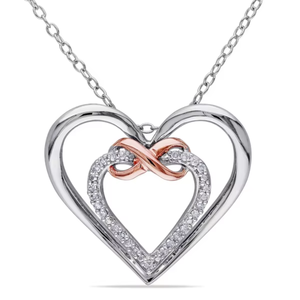 Colgante de Diamantes con Doble Corazón Infinito en Oro Multitono de 14K |   Colgante Unisex de Diamante Redondo con Corte Brillante SI, Joyería Fina para Aniversario - Product Image 2