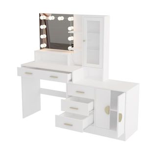 Grande Tavolo da Trucco con 10 Luci LED e Stazione di Ricarica, Ideale per Uso come Toeletta - Product Image 2