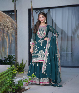 High Quality Pink Georgette Salwar Kameez Digital <b>Print</b> Sequin Embroidery Women Slim Fit Midi Length Winter Summer Wedding Fancy - Product Image 1