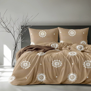 Elegante Sábana de Cama IBIZA Beige con Estampado Floral Mandala |   Ropa de Cama de Algodón Glaseado Premium |   Juego de Sábanas de 90x100 Pulgadas - Product Image 1