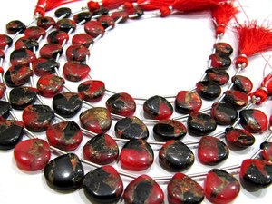 Perles de turquoise naturelle en forme de cœur, lisses et simples, 12 mm, couleur rouge, perles de turquoise cuivrée, brin de 8 pouces de long, vendu par brin. - Product Image 2