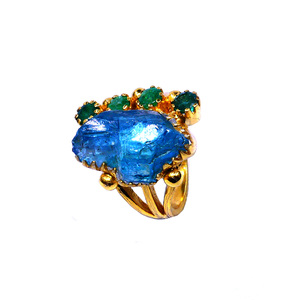 Party Wear 925 Sterling <b>Silver</b> Gold Plated Jewelry Apatite <b>Emerald</b> Gemstone Women Wear Fashionable <b>Ring</b> - Product Image 4