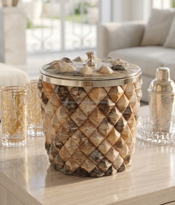 Horn Inlay Ice <b>Bucket</b> <b>Lid</b> Stainless Steel Modern Luxury 5L Capacity Floral Pattern Eco Friendly Handcrafted for Party Hotel Home - Product Image 1
