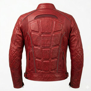 Blouson de moto tendance coupe-vent grande taille en cuir véritable durable avec détails de sécurité, confortable et coupe régulière - Product Image 2