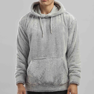 Custom Logo Embroidered Heavy Fleece Plush Men <b>Sherpa</b> <b>Hoodie</b> Streetwear Plain Dyed Winter Warm Oversized Fluffy Pullover Hoodies - Product Image 1