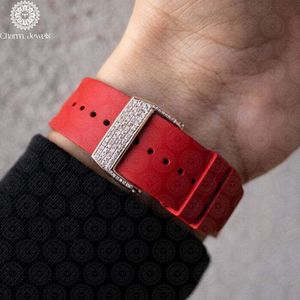 Charm_Jewels Luxury Men's Yellow Gold <b>Diamond</b> <b>Watch</b> 43mm Polygon Analog Mechanical ETA Movement Red Rubber Band - Product Image 2