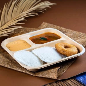 Assiette durable en bagasse de canne à sucre pour la restauration, les déjeuners et le service de repas, assiettes à 3 compartiments pour restaurants et services de traiteur - Product Image 1
