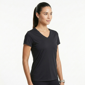 Camiseta de Cuello en V para Mujer con Logotipo Personalizado, Camiseta Lisa de Algodón, Manga Corta, Corte Ajustado, Tops Deportivos Femeninos, Fabricante - Product Image 5