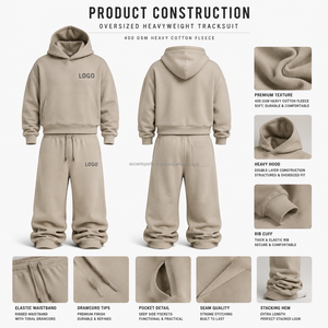 Ensemble de survêtement en molleton ample avec logo imprimé personnalisé, tissu polaire doux, poche kangourou, poignets côtelés, fabricant OEM, résistant aux intempéries - Product Image 3