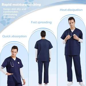 Conjunto de Uniforme Médico para Hombre, Top Elástico con Cuello en V y Pantalones con Cintura Elástica, Transpirable, 2 Piezas, 3 Bolsillos, Secado Rápido - Product Image 3