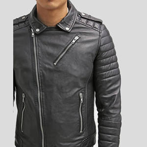 Blouson de motard personnalisé pour homme en cuir véritable noir, manches matelassées, coupe ajustée, en peau de mouton souple, style streetwear - Product Image 3