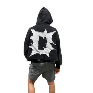 Logo Wholesale Premium Acid Wash Men's Regular Fit Eco-Friendly Jersey Fabric 230g Heavyweight Distressed Embroidery Hoodie - Product Image 2
