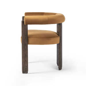 Chaise de salle à manger contemporaine en teck avec revêtement en tissu velours pour mobilier commercial de haute qualité - Product Image 4