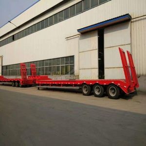 Suministro al por mayor de remolques de plataforma baja hidráulicos usados de 2 y 3 ejes, de 40 y 60 toneladas, de Bélgica - Product Image 1