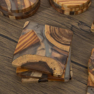 Customize <b>Drink</b> Beer Tea Coffee square Round Bamboo Wood Epoxy Resin <b>coaster</b> with Holder Set - Product Image 2