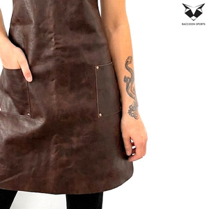 Unisex Distressed Brown Leather Bib Apron with Pockets Soft & Durable Custom Logo & OEM Options Fashion Night Club & Party Wear - Product Image 3