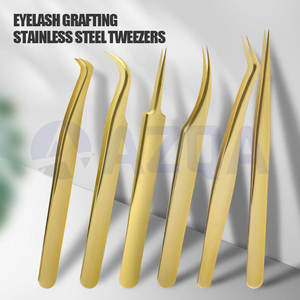 Ensemble de pinces à épiler professionnelles de luxe en acier inoxydable plaqué or pour l'application de faux cils, kit de maquillage - Product Image 2