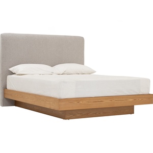 Cadre de lit rembourré moderne, lit plateforme en bois, tête de lit en tissu, mobilier de chambre pour hôtel et villa - Product Image 1