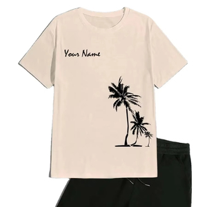 Custom Men’s Summer Beach Graphic Tee & Shorts 2 Piece Set- Palm <b>Tree</b> Print Oversized Breathable Streetwear Quick-Dry Casual Set - Product Image 1