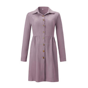 Robe en velours côtelé à simple boutonnage pour femmes de haute qualité chemise à boutons à manches longues doublure en cachemire à la mode Style décontracté à la mode - Product Image 4
