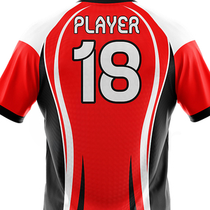 Ensemble de maillots de football personnalisés sublimés rouge noir blanc numéro 18 unisexe adulte à manches courtes respirant coupe athlétique - Product Image 6
