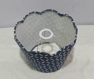 Cone Fabric scallop lampshademp <b>Blue</b> White Pattern in Linen Fabric with E27 fittings best for desk lamp & bedside lamp for hotel - Product Image 2