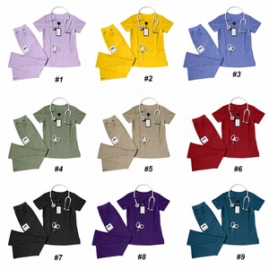Wholesale Custom Nursing <b>Scrubs</b> <b>Set</b> Unisex Medical Uniform V Neck Spandex Nurse Jogger <b>Scrub</b> <b>Set</b> for Men Women Hospital Wear - Product Image 2