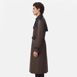 Men's Pockets <b>Leather</b> Overcoat Men's Full Length <b>Leather</b> Trench Coat Men Turn-Down <b>Leather</b> Long Coat Mens Belt <b>Leather</b> Long Coat - Product Image 3